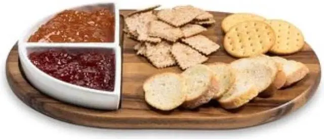 Alt view image 2 of 2 - Kalmar Home Charcuterie / Serving Tray with 2 Triangular Ceramic White Bowls