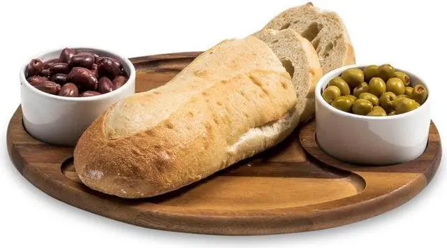 Alt view image 3 of 3 - Kalmar Home Charcuterie / Serving Tray with 2 Ceramic White Bowls and Lids