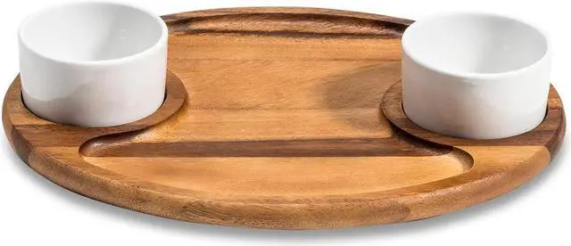 Alt view image 2 of 3 - Kalmar Home Charcuterie / Serving Tray with 2 Ceramic White Bowls and Lids