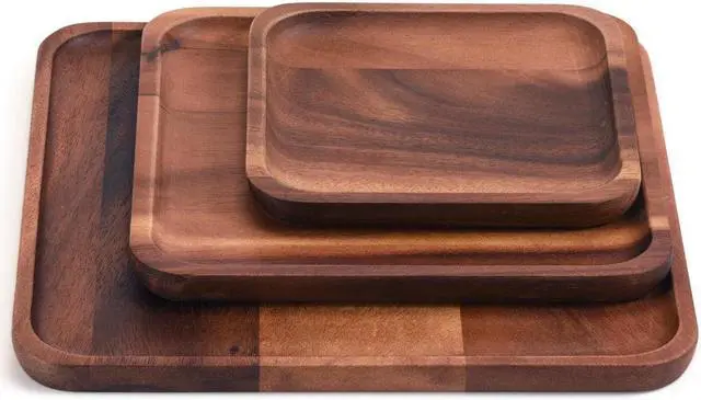 Alt view image 2 of 4 - Kalmar home Set of 3 Acacia Square Plates - 1 Each Size