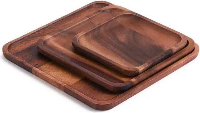 Alt view image 3 of 4 - Kalmar home Set of 3 Acacia Square Plates - 1 Each Size