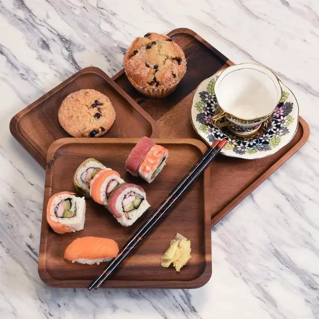 Alt view image 4 of 4 - Kalmar home Set of 3 Acacia Square Plates - 1 Each Size