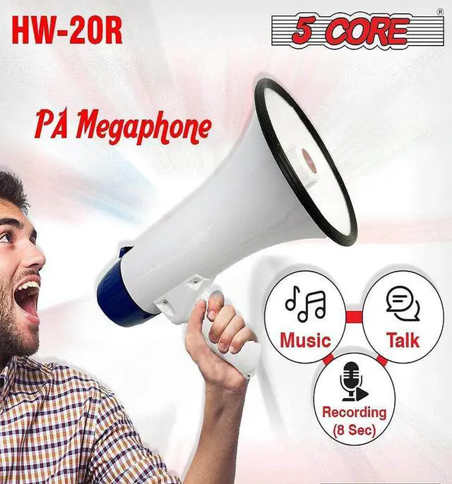 Alt view image 4 of 7 - 5Core Megaphone Handheld Bullhorn Cheer Loudspeaker Bull Horn Speaker Megaphono Siren Sling Strap Portable 20R-USB WOB