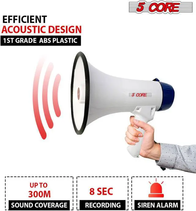 Alt view image 3 of 7 - 5Core Megaphone Handheld Bullhorn Cheer Loudspeaker Bull Horn Speaker Megaphono Siren Sling Strap Portable 20R WoB