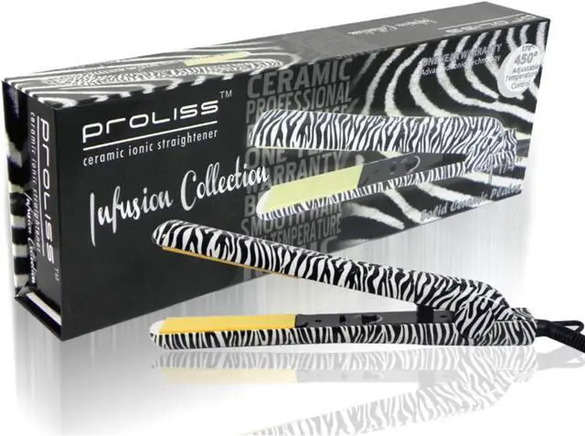 Main image of Proliss Infusion 1" Single Pass 100% Solid Ceramic Yellow Plate Flat Iron - White Zebra