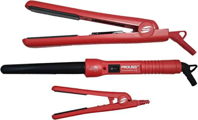 Main image of Proliss The Essentials Full Styling Set - 100% Solid Ceramic 1.25" Flat Iron, 0.5" Mini Flat Iron, & Curling Wand - Red