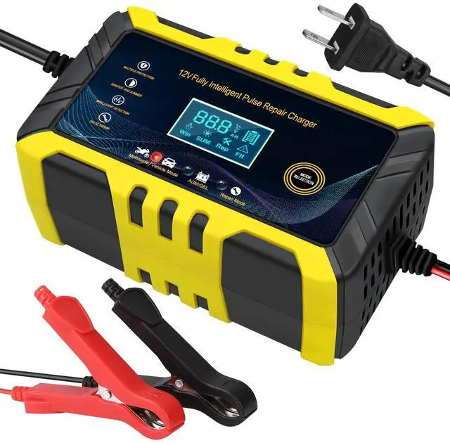 Main image of Smart Car Battery Charger 12V/6A Pulse Repair with LCD Display for Car Truck Motorcycle RV SUV - Yellow - One size