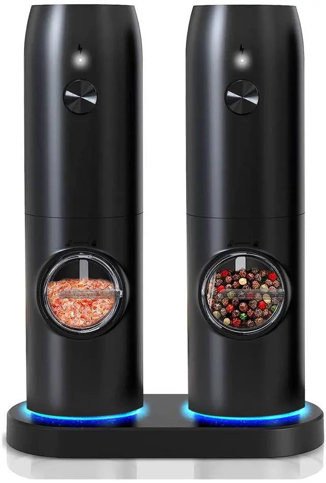 Main image of Rechargeable Electric Salt Pepper Grinder Set LED Indicator Adjustable One-Hand Operation - Black - One size