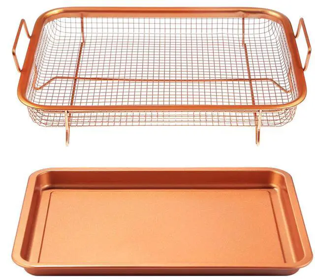 Main image of Non-Stick Crisper Tray Set Air Fry Pan Grill Basket Oven Dishwasher Safe Oil-Free Cooking - Brown - One size