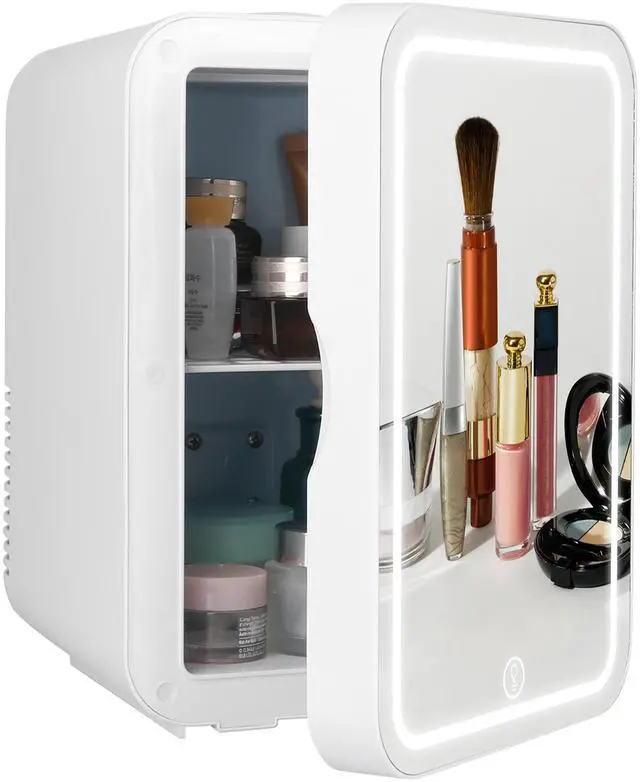 Main image of 6L Portable Skincare Fridge Beauty Cooler Warmer with Mirror Door AC/DC for Home Travel - White - One size
