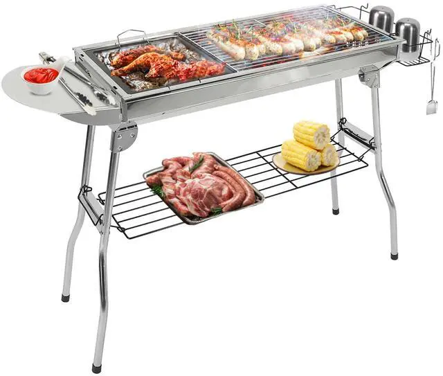Main image of Foldable Portable BBQ Grill Stainless Steel 150 sq in Cooking Area for Outdoor Use - Gray - One size