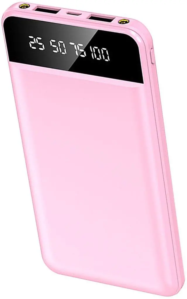 Main image of 10K mAh Slim Power Bank Dual USB and LED Flashlight - Pink - One size