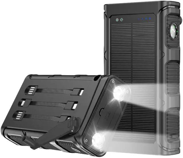 Main image of 50K mAh Solar Power Bank with Compass LED Light Cables Hand Crank - Black - One size