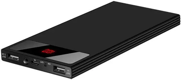 Main image of 20K mAh Slim Power Bank Dual USB Battery Display with Flashlight - Black - One size