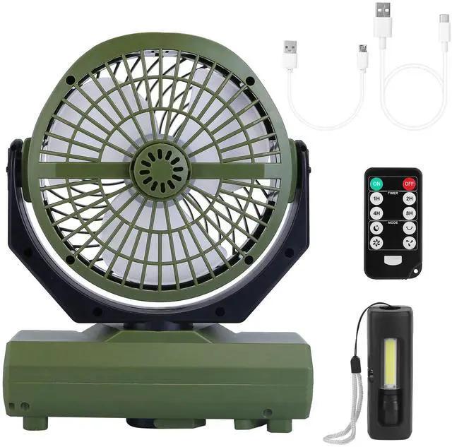 Main image of 20000mAh Rechargeable Camping Fan w/ Light Remote Timer and Power Bank - Green - One size