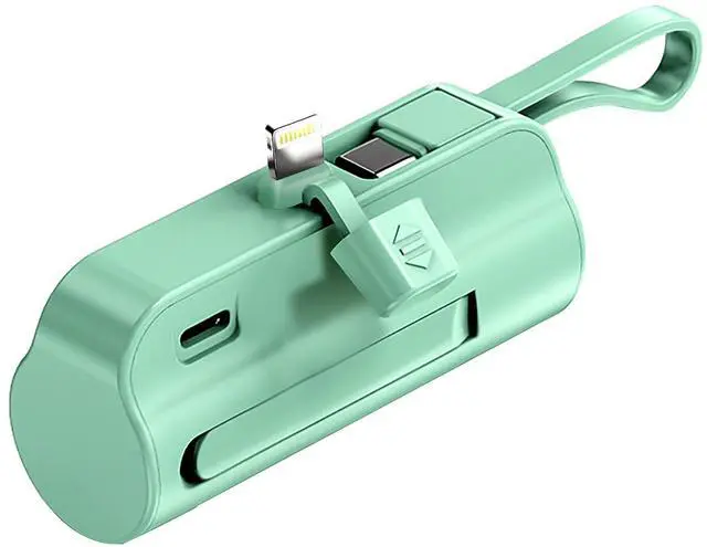 Main image of 5000mAh Compact Power Bank with Built-in iOS Type-C Cable Dual Output - Green - One size