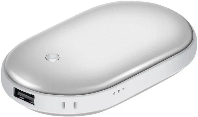 Main image of 5000mAh Rechargeable Hand Warmer Power Bank Double-Sided Heating - Silver - One size
