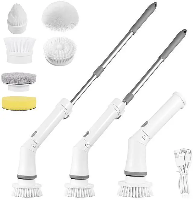 Main image of Fresh Fab Finds Electric Spin Scrubber Telescopic w/ 6 Heads 2 Speeds - White - One size