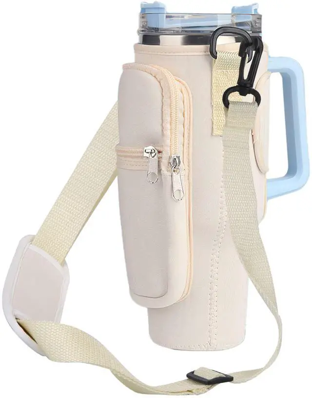 Main image of Fresh Fab Finds Neoprene Water Bottle Holder w/ Strap & Phone Pocket - Beige - One size