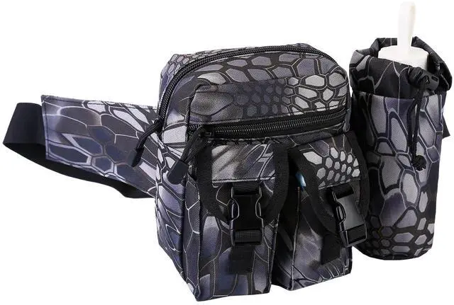 Main image of Fresh Fab Finds Tactical Waist Bag w/ Bottle Pouch for Outdoor Sports - Black - One size