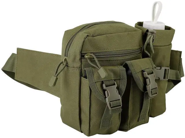 Main image of Fresh Fab Finds Tactical Waist Bag w/ Bottle Pouch for Outdoor Sports - Green - One size