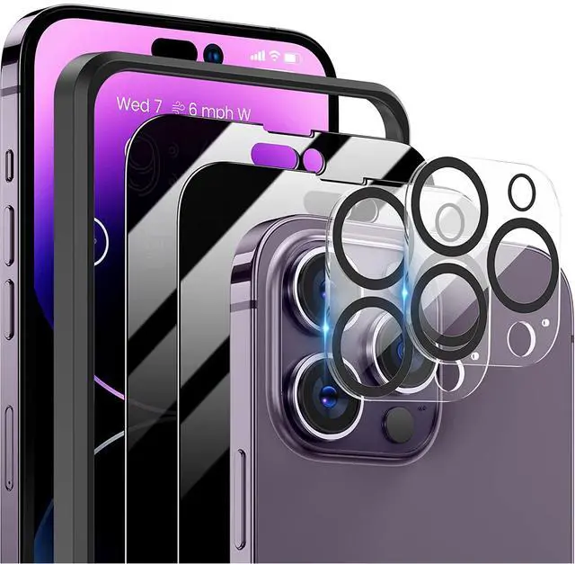 Main image of Fresh Fab Finds 2Pcs Privacy Screen + 2Pcs Lens Protector for iPhone 14 Series - Black - One size