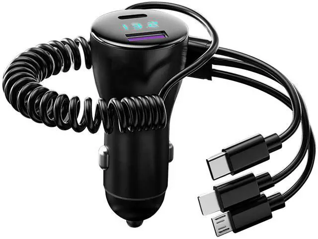Main image of Fresh Fab Finds 125W 5-in-1 Car Charger w/ Coiled Cable & Display - Black - One size