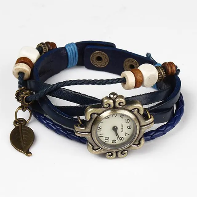 Main image of Fresh Fab Finds Bohemian Retro Leather Tree Leaf Womens Watch - Blue - One size