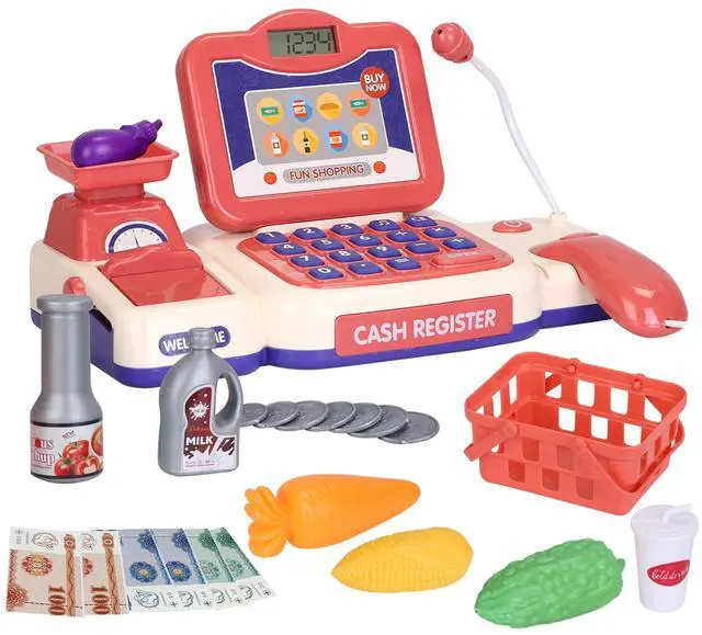 Main image of Fresh Fab Finds Kids Cash Register Pretend Play Toy w/ Scanner Calculator for 3-6 - Pink - One size