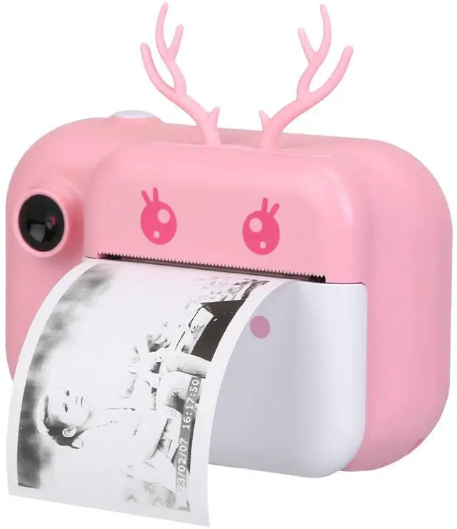 Main image of Fresh Fab Finds Kids Instant Print Camera 2.4in Digital Selfie Camera, 1080P HD Video Recorder with Dual Lens, 3 Rolls of Print Papers & Cute Stickers - Pink - One size