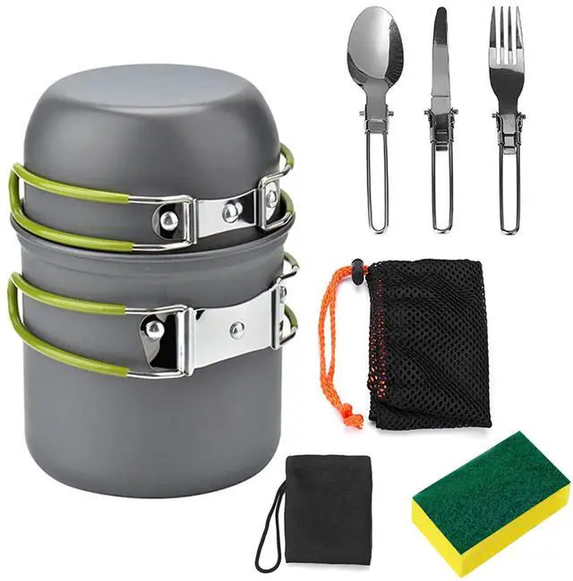 Main image of Fresh Fab Finds 8Pcs Camping Cooking Ware Set Aluminum Pot Foldable Knife Fork Spoon Set - Gray One size