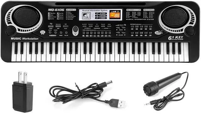 Main image of Fresh Fab Finds 61 Keys Digital Music Electronic Keyboard Electric Piano Musical Instrument Kids Learning Keyboard w/ Microphone - Black One size