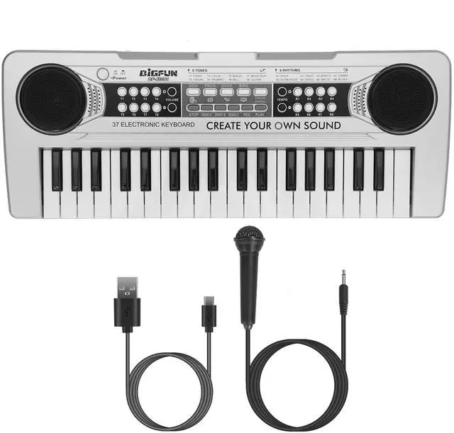 Main image of Fresh Fab Finds 37 Keys Digital Music Electronic Keyboard Electric Piano Musical Instrument Kids Learning Keyboard with Microphone - Silver One size