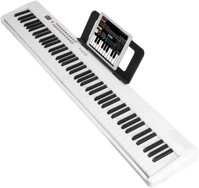 Main image of Fresh Fab Finds Folding Piano Keyboard 88 Keys Rechargeable LCD Carry Bag Semi-Weighted - White
