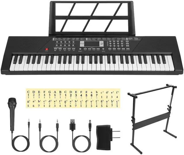 Main image of Fresh Fab Finds 61 Key Digital Keyboard Electric Piano Mic Stand Ages 3-12 - Black