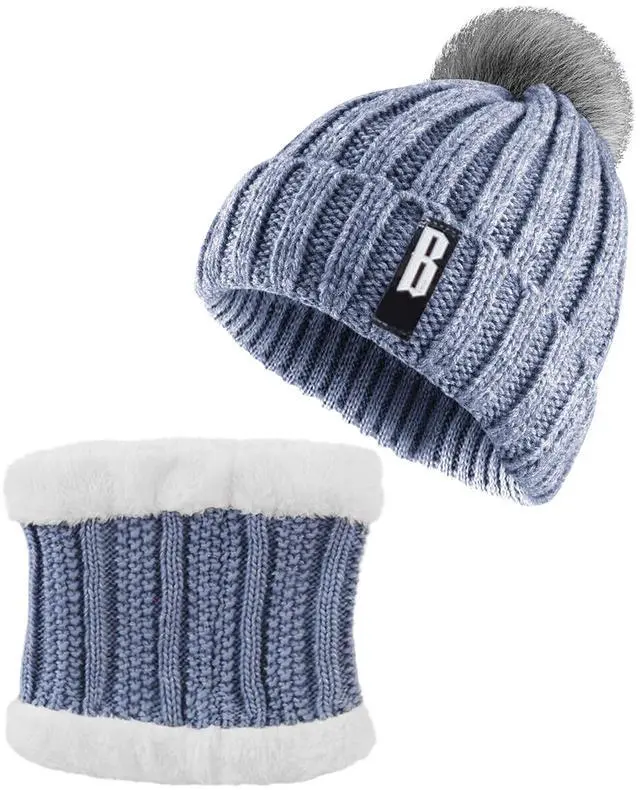 Main image of Fresh Fab Finds Winter Beanie Hat Scarf Set Women Warm Knitting Skull Cap Neck Warmer for Walking Running Hiking Camping Outdoors Gift - Gray One size