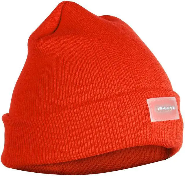 Main image of Fresh Fab Finds Unisex 5 LED Knitted Beanie Winter Warm Hat Camping Jogging Running Cap Headlamp - Orange One size