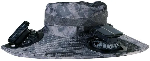 Main image of Fresh Fab Finds Outdoor Wide Brim Sun Hat With 2 Rechargeable Fans Solar Powered 3 Wind Speeds UPF50+ Breathable Waterproof Nylon Mesh Outdoor Hat For Hiking Camping - Dark Grey Ink One size