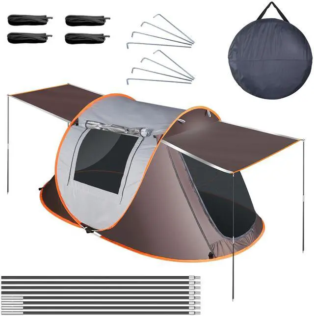 Main image of Fresh Fab Finds 3-4 Person Pop Up Tent Automatic Setup Camping Tent Waterproof Instant Setup Tent with 4 Tent Poles 2 Mosquito Net Windows Carrying Bag for Hiking Climbing - Khaki One size
