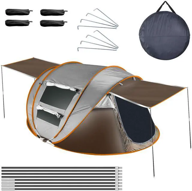 Main image of Fresh Fab Finds 5-8 Person Pop Up Tent Automatic Setup Camping Tent Waterproof Instant Setup Tent with 4 Tent Poles 2 Mosquito Net Windows Carrying Bag for Hiking Climbing - Khaki One size