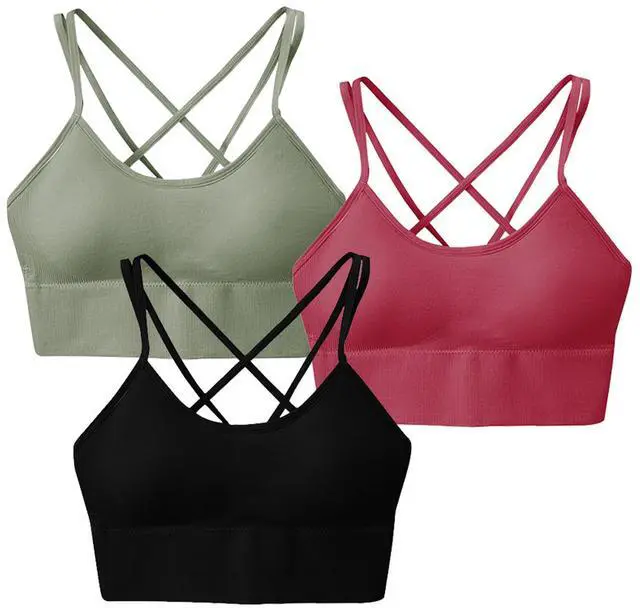 Main image of Fresh Fab Finds 3Packs Women Cross Back Sport Bras Padded Strappy Medium Support Bras Sexy Fitness Tank Tops with Removable Pads for Gym Yoga Workout Running Multi Medium