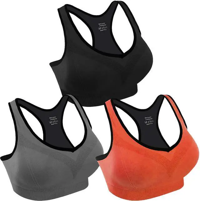 Main image of Fresh Fab Finds 3 Packs Women Padded Sports Bras Yoga Fitness Push up Bra Female Top for Gym Running Workout Training Multi 2XL