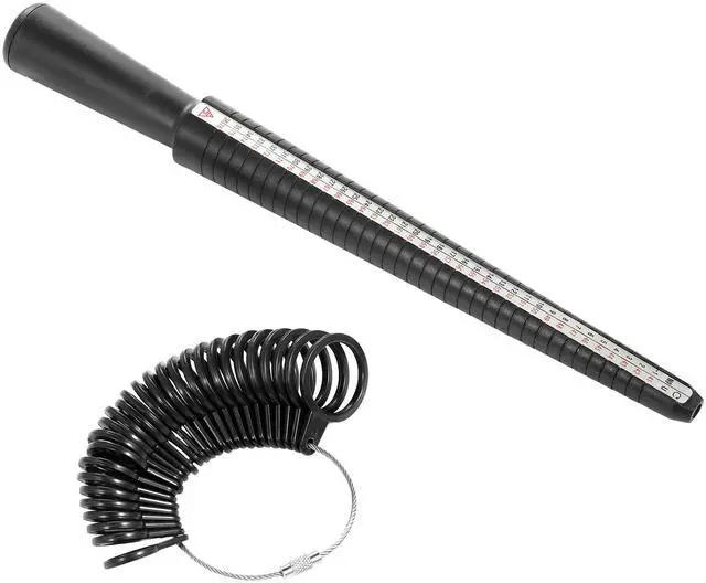 Main image of Fresh Fab Finds Ring Size Mandrel Stick & US Ring Sizer Tool Set Size 015 Measuring Kit - Black - One size