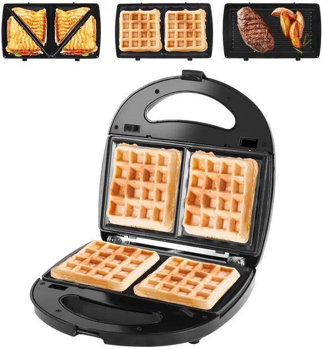 Main image of Fresh Fab Finds 3-in-1 Electric Sandwich Maker Waffle Panini Press Grill w/ Removable Plates - Black - 3-in-1