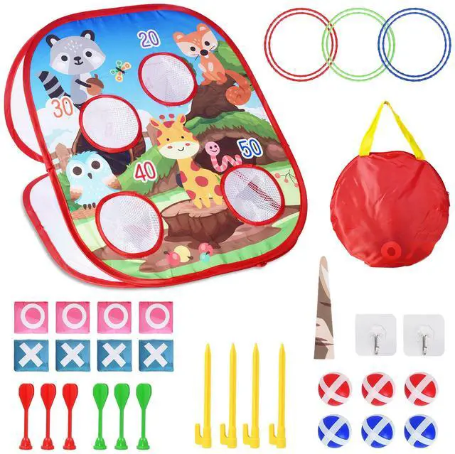 Fresh Fab Finds 5-in-1 Bean Bag Toss Game Set w/ Cornhole, Darts, Loops for Kids Outdoor Play - Unicorn - One size