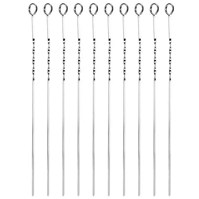 Main image of Fresh Fab Finds 10Pcs 16" Stainless Steel V-Shape BBQ Skewers Set for Meat, Shrimp, Chicken, Grill - Gray - One size