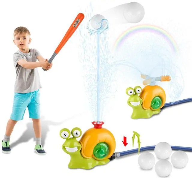 Main image of Fresh Fab Finds 2-in-1 Snail Water Sprinkler Baseball Toy 360° Rotating Spray Outdoor Fun - Multicolored