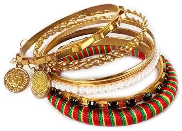 Main image of Fresh Fab Finds 7-Piece Boho Burnished Gold Jewelry Bangle Bracelet Set for Women - Multi - One size