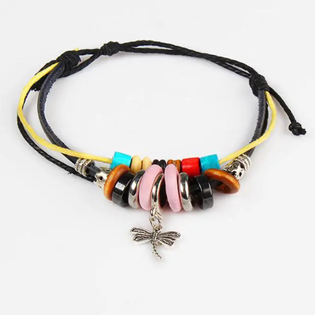 Main image of Fresh Fab Finds Dragonfly Pendant Leather Wristband Fashion Charm Bracelet - Multi - One size