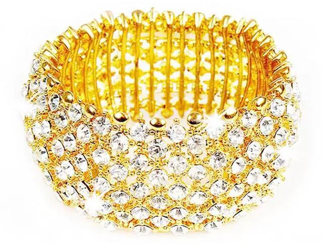 Main image of Fresh Fab Finds Noble Burnished Gold Bracelet with Bling Rhinestones Elegant Style - Yellow - One size